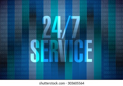 24-7 service binary sign concept illustration design icon graphic
