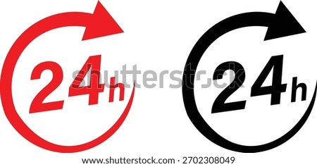 24-7 service concept. 24 hour clock icon