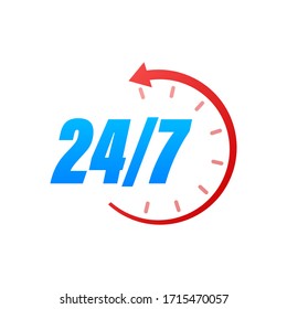 24-7 service concept. 24-7 open. Support service icon. Vector stock illustration.