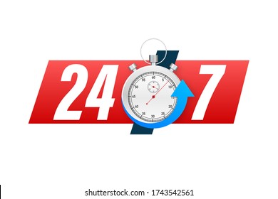 24-7 Service Konzept. 24-7 geöffnet. Symbol des Unterstützungsdienstes Vector Stock Illustration.