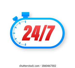 24-7 service concept. 24-7 open. Support service icon. Vector stock illustration.