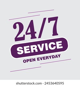 24-7 service concept. 24-7 open concept vector