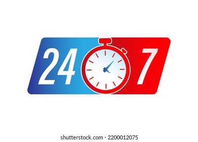 24-7 service concept. Stopwatch icon, 24 7 service. 24-7 open concept vector illustration.