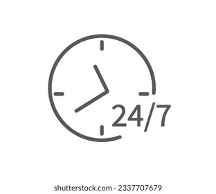 24-7 service icon isolated on white background. Flat design. Twenty four hour open. Vector illustration.