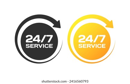 247 service icon. Silhouette and flat style. Vector icons