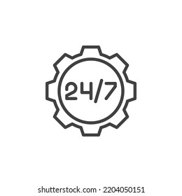 24-7 service line icon. linear style sign for mobile concept and web design. 24 hours support outline vector icon. Symbol, logo illustration. Vector graphics
