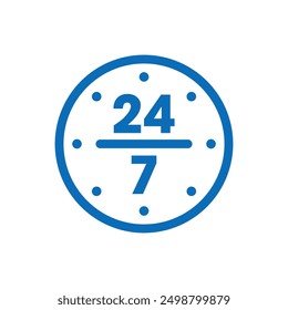 24-7 Service-Logo. 24-7 Konzept in analoger Uhr