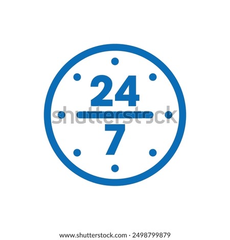 24-7 service logo. 24-7 concept in analog clock