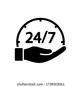 24/7 service open 24h hours a day and 7 days a week, icon vector symbol template