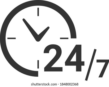 24/7 service - Vector web icon. around the clock or 24 hours a day and 7 days a week icon isolated on white background