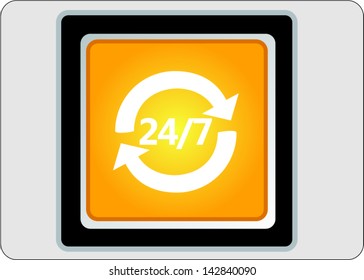  24/7 service yellow square web icon on grey background
