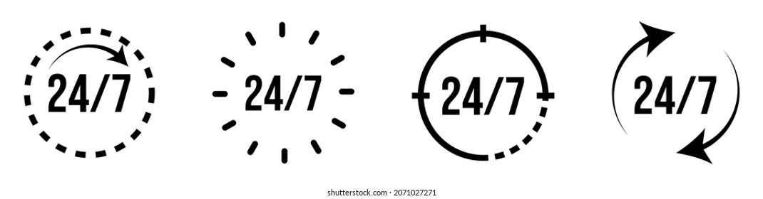 24.7 services icon. Four different versions. Vector illustration isolated on white background