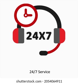 24*7 Concepto de icono de servicio o de asistencia