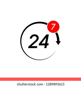 24/7 services vector icon, support symbol. Simple, flat design for web or mobile app