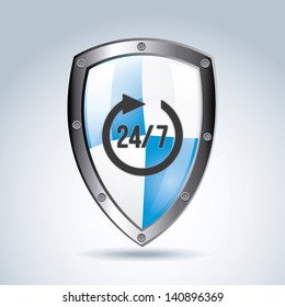 24-7 shield over gray background vector illustration