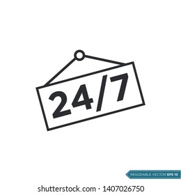 24/7 Sign Icon Vector Template Flat Design