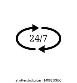 24/7 simple icon. Service open 24h hours and 7 days a week. Vector illustration for design, web, app, infographic.