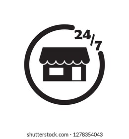 247 store icon black vector design illustration.