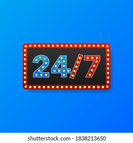 24/7 support in abstract style on white background. Customer service. Online support call center. Light box
