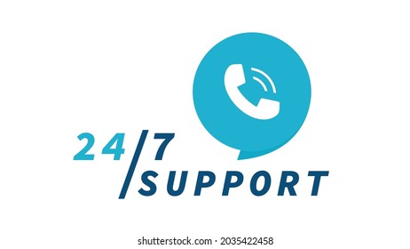 24-7 support concept. Phone with speech bubble. Message bubble with phone headset pictogram. Use for online consultation and support service. Flat vector illustration.