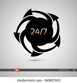 24/7 support. Emergency service. On white background. Badge icon vector illustration.