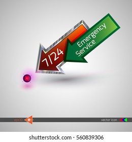 24/7 support. Emergency service. On white background. Badge icon vector illustration.