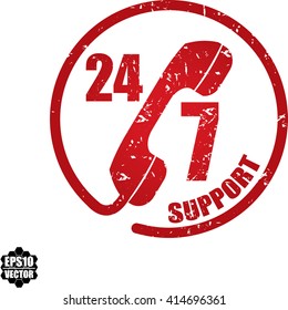 24/7 support grunge stamp.Vector