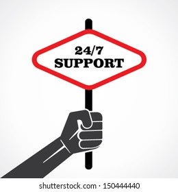 24/7 support placard holding hand vector