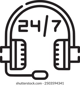 24-7 support, representing round-the-clock customer service or availability. 24-7 support icon representing round-the-clock customer service, availability, and continuous assistance. EPS