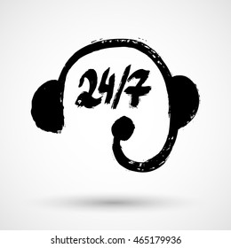 24/7 support team grunge icon