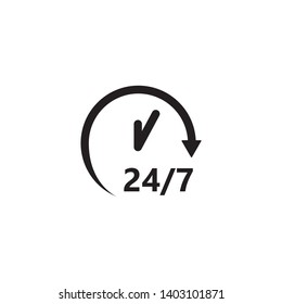 24/7 times icon vector. 24/7 sign open around the clock symbol. Flat design style on white background.