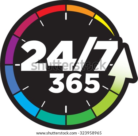 24/7 timing badge symbol