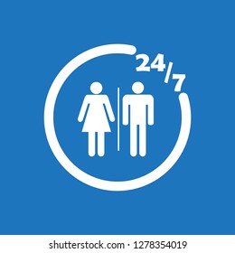 247 toilet icon flat vector design illustration.