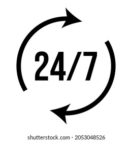 24.7 vector icon. 24 hour service clock
