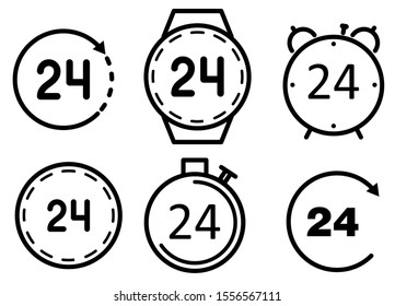 24/7 vector icons. Simple illustration set of 24/7 elements, editable icons, can be used in logo, UI and web design