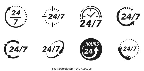 24-7 vector icons. Simple illustration set of 24-7 elements, editable icons