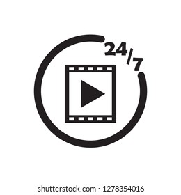 247 video icon black vector design illustration