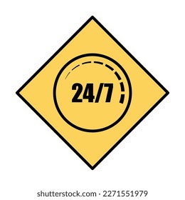 247 yellow sign on white background
