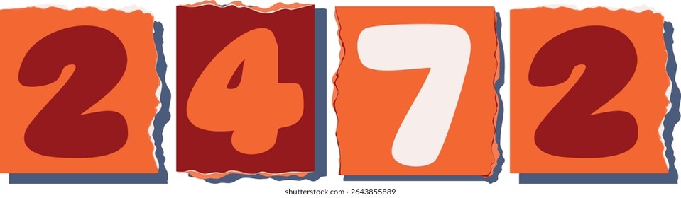 2472 Retro torn paper number Design art