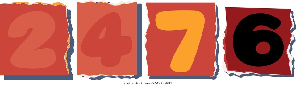 2476 Retro torn paper number Design art