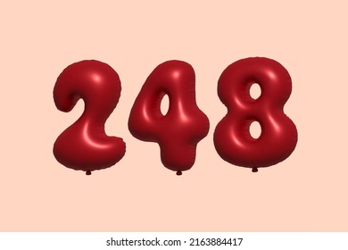 248 3d number balloon made of realistic metallic air balloon 3d rendering. 3D Red helium balloons for sale decoration Party Birthday, Celebrate anniversary, Wedding Holiday. Vector illustration