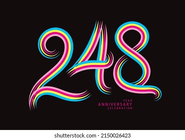 248 number design vector, graphic t shirt, 248 years anniversary celebration logotype colorful line, 248th birthday logo, Banner template, logo number elements for invitation card, poster, t-shirt.