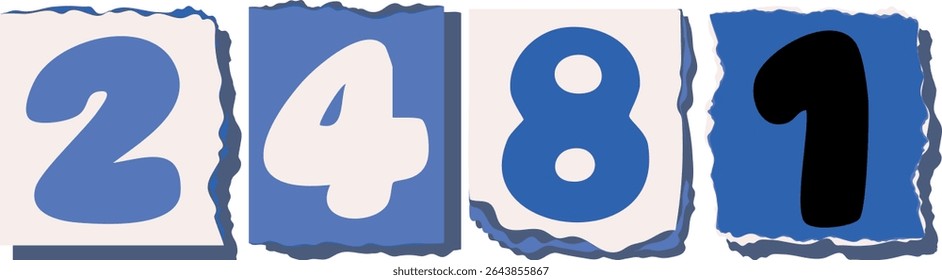 2481 Retro torn paper number Design art