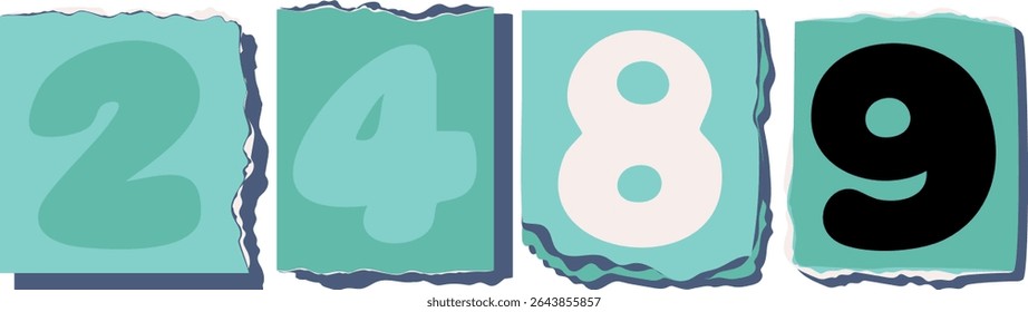 2489 Retro torn paper number Design art