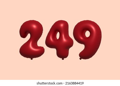 249 3d number balloon made of realistic metallic air balloon 3d rendering. 3D Red helium balloons for sale decoration Party Birthday, Celebrate anniversary, Wedding Holiday. Vector illustration