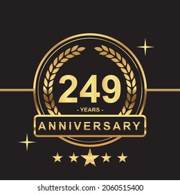 249 years anniversary golden color with circle ring and stars isolated on black background for anniversary celebration event luxury gold premium vector