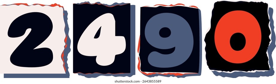 2490 Retro torn paper number Design art
