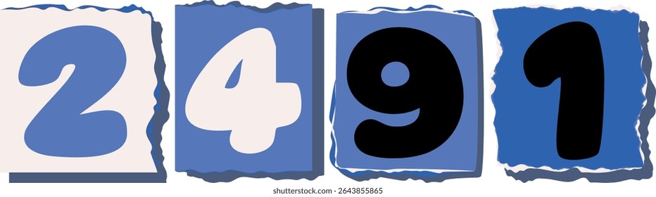2491 Retro torn paper number Design art