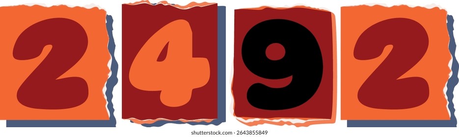 2492 Retro torn paper number Design art