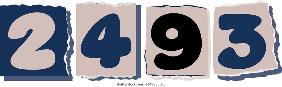 2493 Retro torn paper number Design art